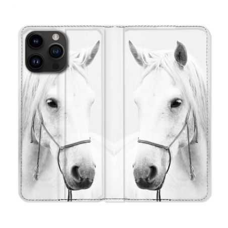 Housse Cuir Portefeuille Pour Iphone 15 Pro Plus (6,7) Animal Cheval Cristal