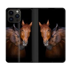 Housse Cuir Portefeuille Pour Iphone 15 Pro Plus (6,7) Animal Cheval Marron