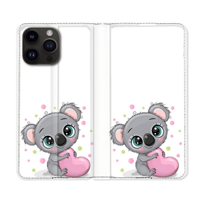 Housse Cuir Portefeuille Pour Iphone 15 Pro Plus (6,7) Animal Koala Cœur