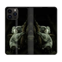 Housse Cuir Portefeuille Pour Iphone 15 Pro Plus (6,7) Animal Koala Noir