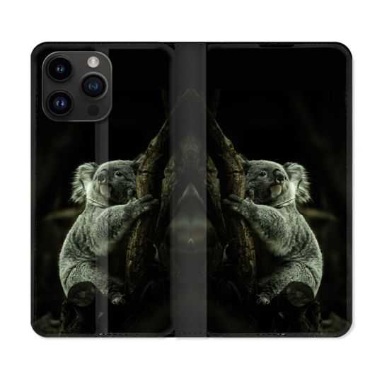 Housse Cuir Portefeuille Pour Iphone 15 Pro Plus (6,7) Animal Koala Noir