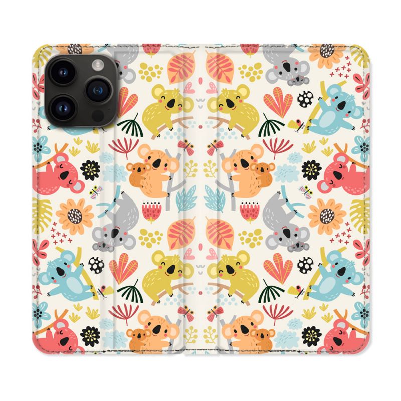Housse Cuir Portefeuille Pour Iphone 15 Pro Plus (6,7) Animal Koala Pattern