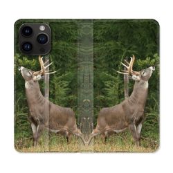 Housse Cuir Portefeuille Pour Iphone 15 Pro (6,1) Chasse Cerf
