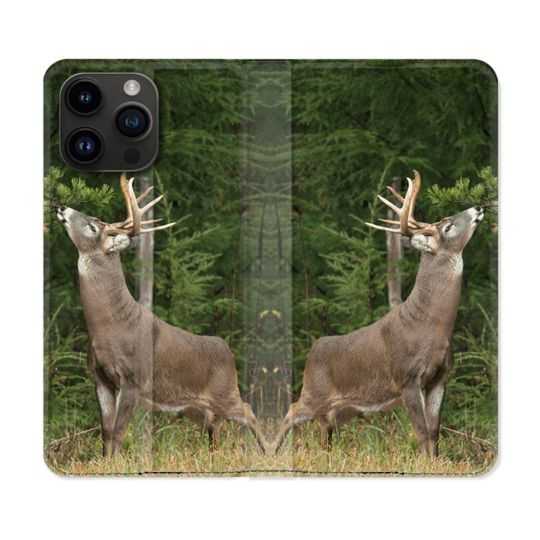Housse Cuir Portefeuille Pour Iphone 15 Pro (6,1) Chasse Cerf
