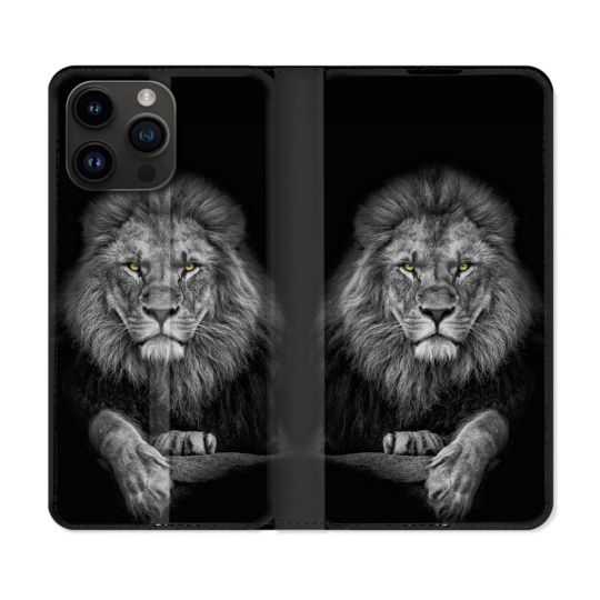 Housse Cuir Portefeuille Pour Iphone 15 Pro Plus (6,7) Animal Lion Majestueux