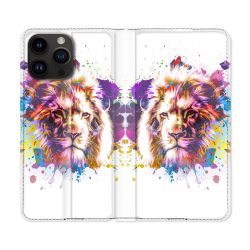Housse Cuir Portefeuille Pour Iphone 15 Pro Plus (6,7) Animal Lion Tag