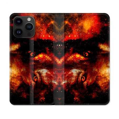 Housse Cuir Portefeuille Pour Iphone 15 Pro Plus (6,7) Animal Loup Espace