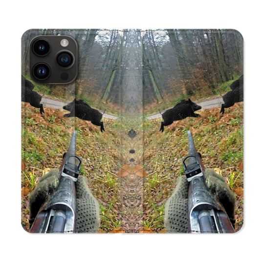 Housse Cuir Portefeuille Pour Iphone 15 Pro (6,1) Chasse Vision Tir