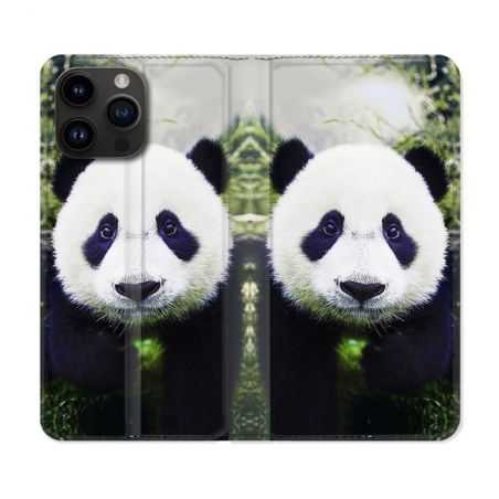 Housse Cuir Portefeuille Pour Iphone 15 Pro Plus (6,7) Animal Panda Color