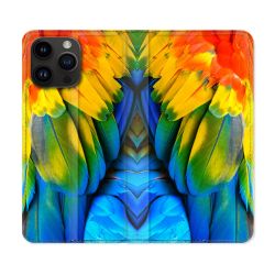 Housse Cuir Portefeuille Pour Iphone 15 Pro Plus (6,7) Animal Perroquet Plume