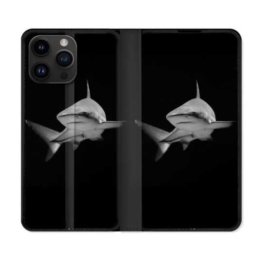Housse Cuir Portefeuille Pour Iphone 15 Pro Plus (6,7) Animal Requin Sombre
