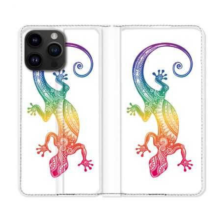 Housse Cuir Portefeuille Pour Iphone 15 Pro Plus (6,7) Animal Salamandre Color