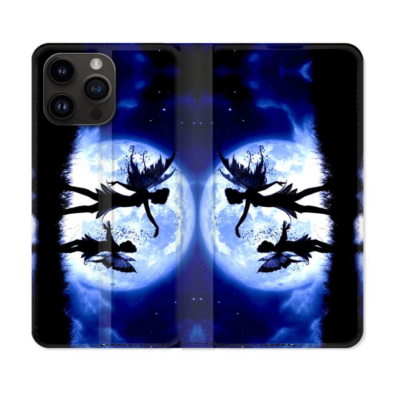 Housse Cuir Portefeuille Pour Iphone 15 Pro (6,1) Fantastique Fee Lune