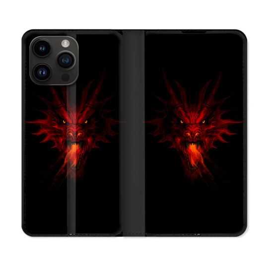 Housse Cuir Portefeuille Pour Iphone 15 Pro Plus (6,7) Fantastique Dragon Feu