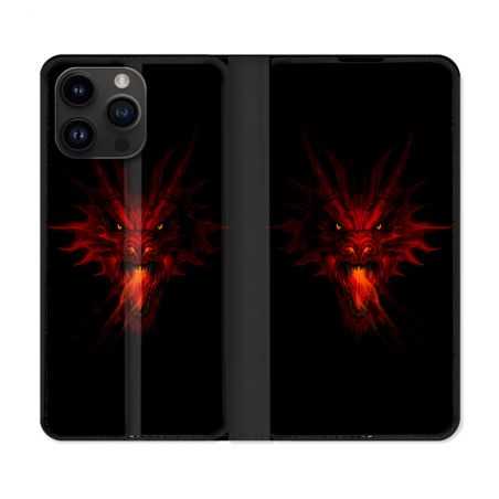 Housse Cuir Portefeuille Pour Iphone 15 Pro Plus (6,7) Fantastique Dragon Feu