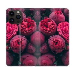 Housse Cuir Portefeuille Pour Iphone 15 Pro Plus (6,7) Fleur Pivoine