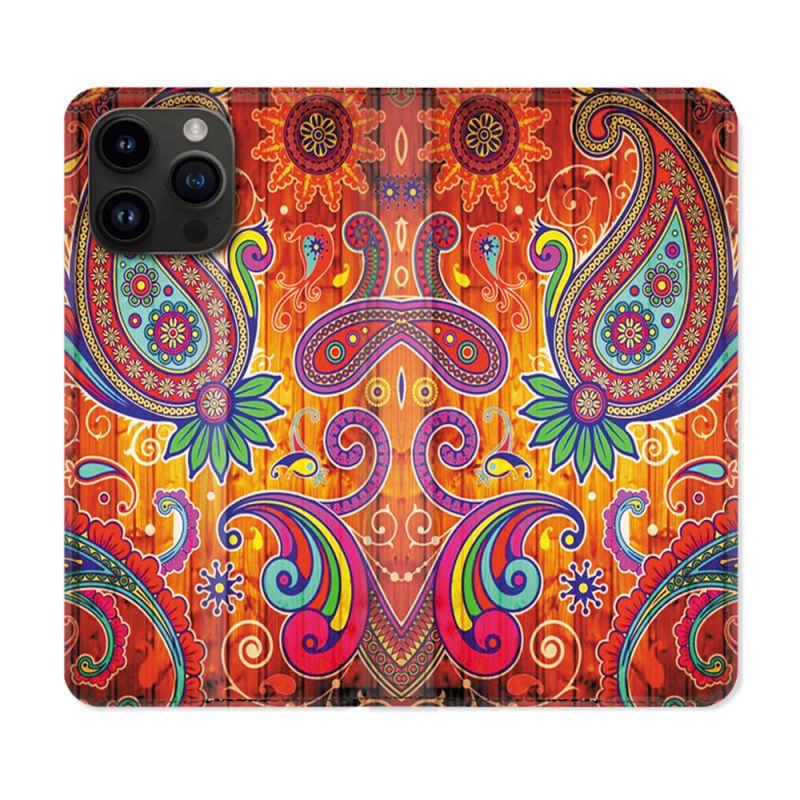 Housse Cuir Portefeuille Pour Iphone 15 Pro Plus (6,7) Fleur Psychedelic