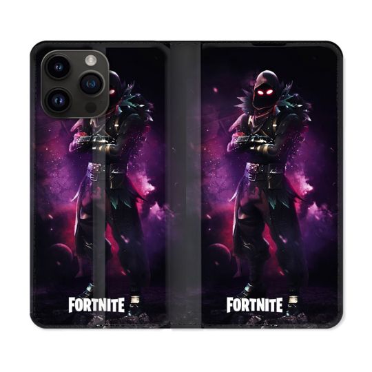 Housse Cuir Portefeuille Pour Iphone 15 Pro Plus (6,7) Fortnite Raven