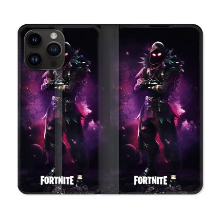 Housse Cuir Portefeuille Pour Iphone 15 Pro Plus (6,7) Fortnite Raven