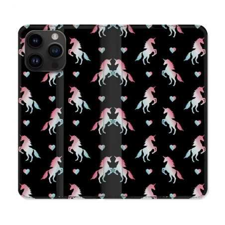Housse Cuir Portefeuille Pour Iphone 15 Pro (6,1) Fantastique Licorne Pattern