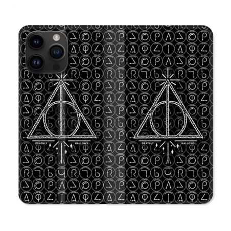 Housse Cuir Portefeuille Pour Iphone 15 Pro Plus (6,7) Harry Potter Hollows Triangle Noir