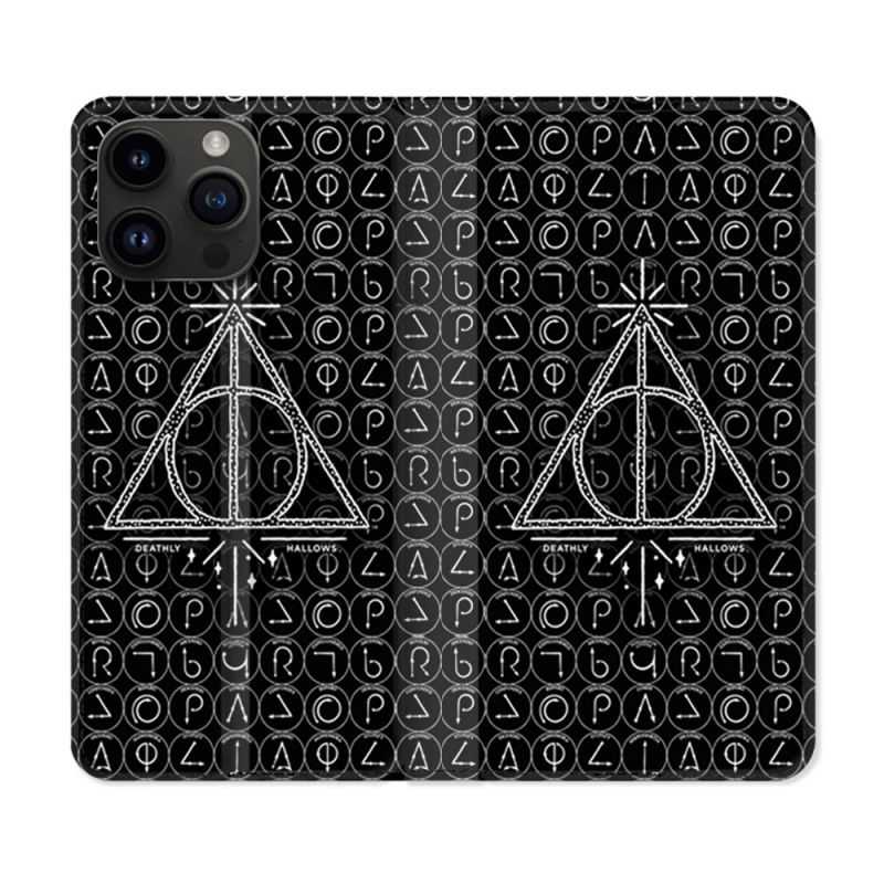 Housse Cuir Portefeuille Pour Iphone 15 Pro Plus (6,7) Harry Potter Hollows Triangle Noir