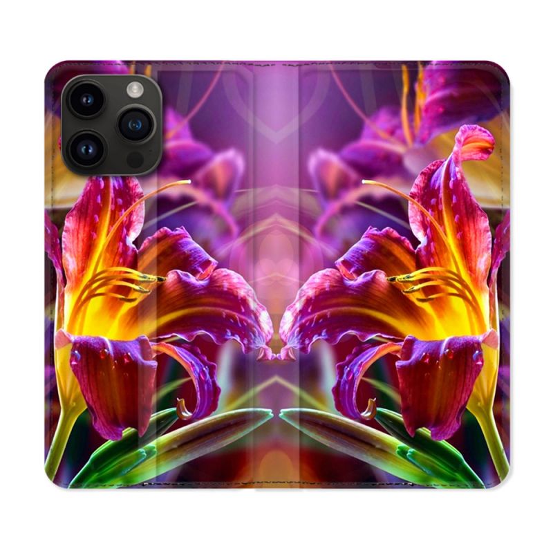 Housse Cuir Portefeuille Pour Iphone 15 Pro (6,1) Fleur Lys Color