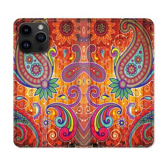Housse Cuir Portefeuille Pour Iphone 15 Pro (6,1) Fleur Psychedelic