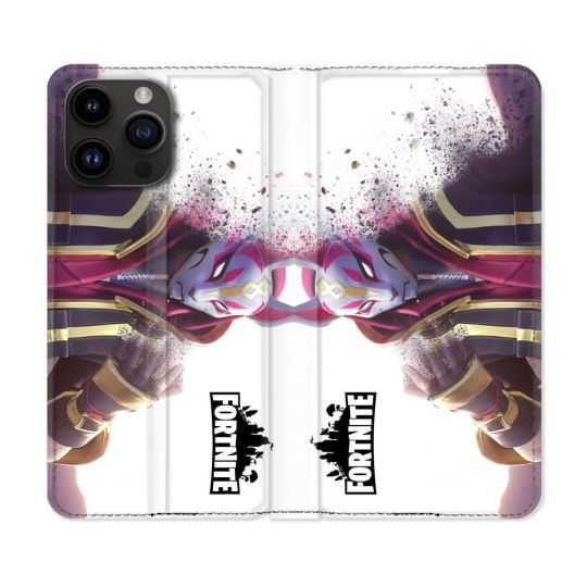 Housse Cuir Portefeuille Pour Iphone 15 Pro (6,1) Fortnite Blanc