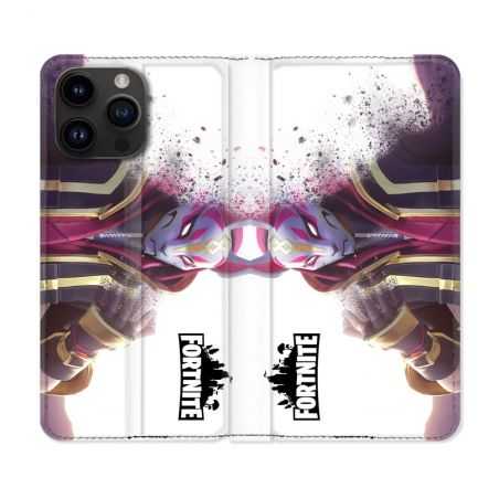Housse Cuir Portefeuille Pour Iphone 15 Pro (6,1) Fortnite Blanc