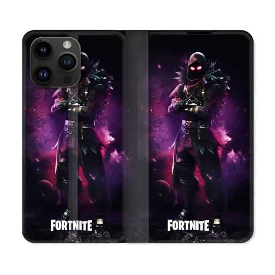 Housse Cuir Portefeuille Pour Iphone 15 Pro (6,1) Fortnite Raven