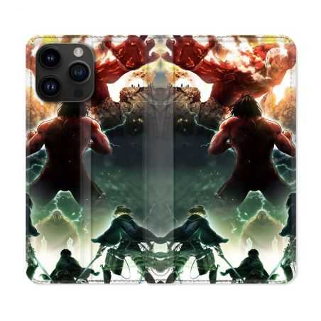 Housse Cuir Portefeuille Pour Iphone 15 Pro Plus (6,7) Manga Attaque Titans Combat