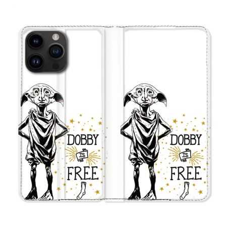 Housse Cuir Portefeuille Pour Iphone 15 Pro (6,1) Harry Potter Dobby Free Blanc