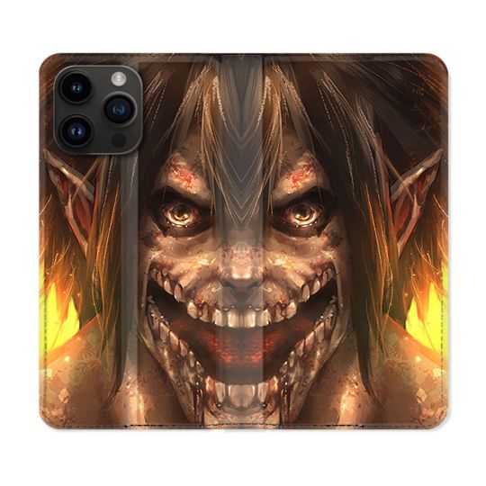 Housse Cuir Portefeuille Pour Iphone 15 Pro Plus (6,7) Manga Attaque Titans Eren Titan