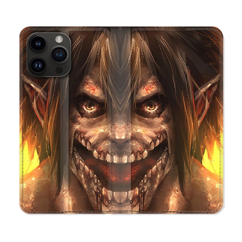 Housse Cuir Portefeuille Pour Iphone 15 Pro Plus (6,7) Manga Attaque Titans Eren Titan