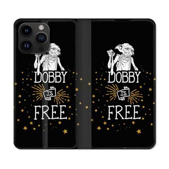 Housse Cuir Portefeuille Pour Iphone 15 Pro (6,1) Harry Potter Dobby Free Noir