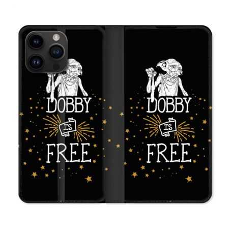 Housse Cuir Portefeuille Pour Iphone 15 Pro (6,1) Harry Potter Dobby Free Noir
