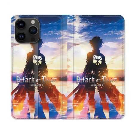 Housse Cuir Portefeuille Pour Iphone 15 Pro Plus (6,7) Manga Attaque Titans Soleil