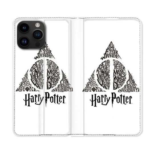 Housse Cuir Portefeuille Pour Iphone 15 Pro (6,1) Harry Potter Hollows triangle Blanc