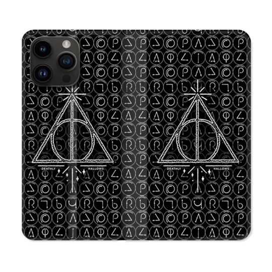 Housse Cuir Portefeuille Pour Iphone 15 Pro (6,1) Harry Potter Hollows Triangle Noir