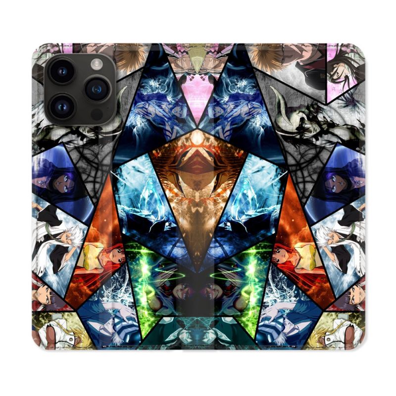 Housse Cuir Portefeuille Pour Iphone 15 Pro Plus (6,7) Manga Bleach Pele Mele