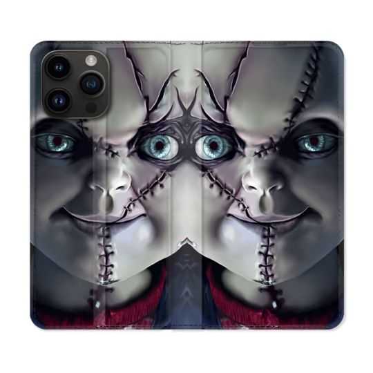 Housse Cuir Portefeuille Pour Iphone 15 Pro (6,1) Horreur Chucky Cicatrice