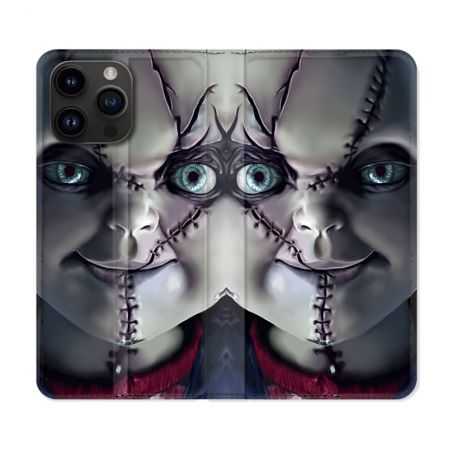 Housse Cuir Portefeuille Pour Iphone 15 Pro (6,1) Horreur Chucky Cicatrice