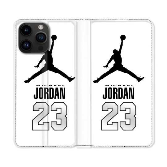 Housse Cuir Portefeuille Pour Iphone 15 Pro (6,1) Jordan 23 Blanc