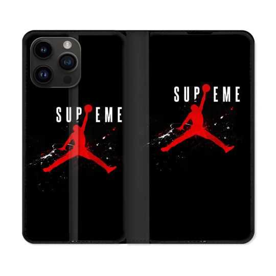 Housse Cuir Portefeuille Pour Iphone 15 Pro (6,1) Jordan Supreme Noir