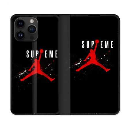 Housse Cuir Portefeuille Pour Iphone 15 Pro (6,1) Jordan Supreme Noir