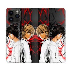 Housse Cuir Portefeuille Pour Iphone 15 Pro Plus (6,7) Manga Death Note Duo