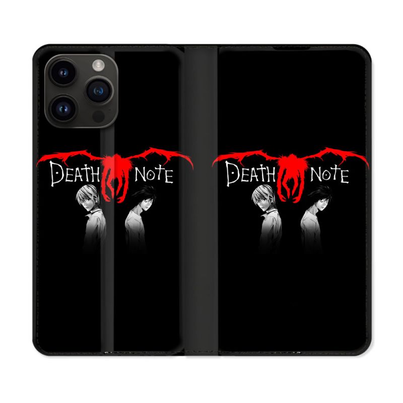 Housse Cuir Portefeuille Pour Iphone 15 Pro Plus (6,7) Manga Death Note Noir