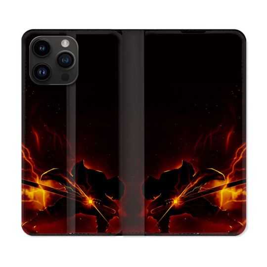 Housse Cuir Portefeuille Pour Iphone 15 Pro Plus (6,7) Manga Demon Slayer Electric