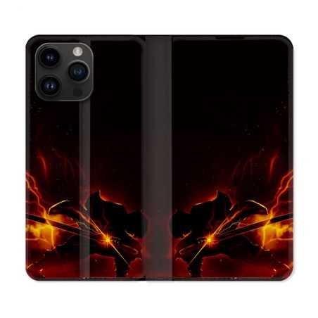Housse Cuir Portefeuille Pour Iphone 15 Pro Plus (6,7) Manga Demon Slayer Electric